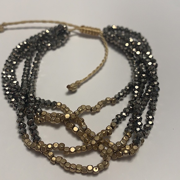 Gold & Hematite Crystal Multi-Strand Adjustable Bracelet NEW - Picture 5 of 5